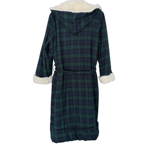 L.L. Bean Women's Scotch Plaid Flannel Robe Sherpa-Lined Long Black Watch Tartan - Picture 3 of 5